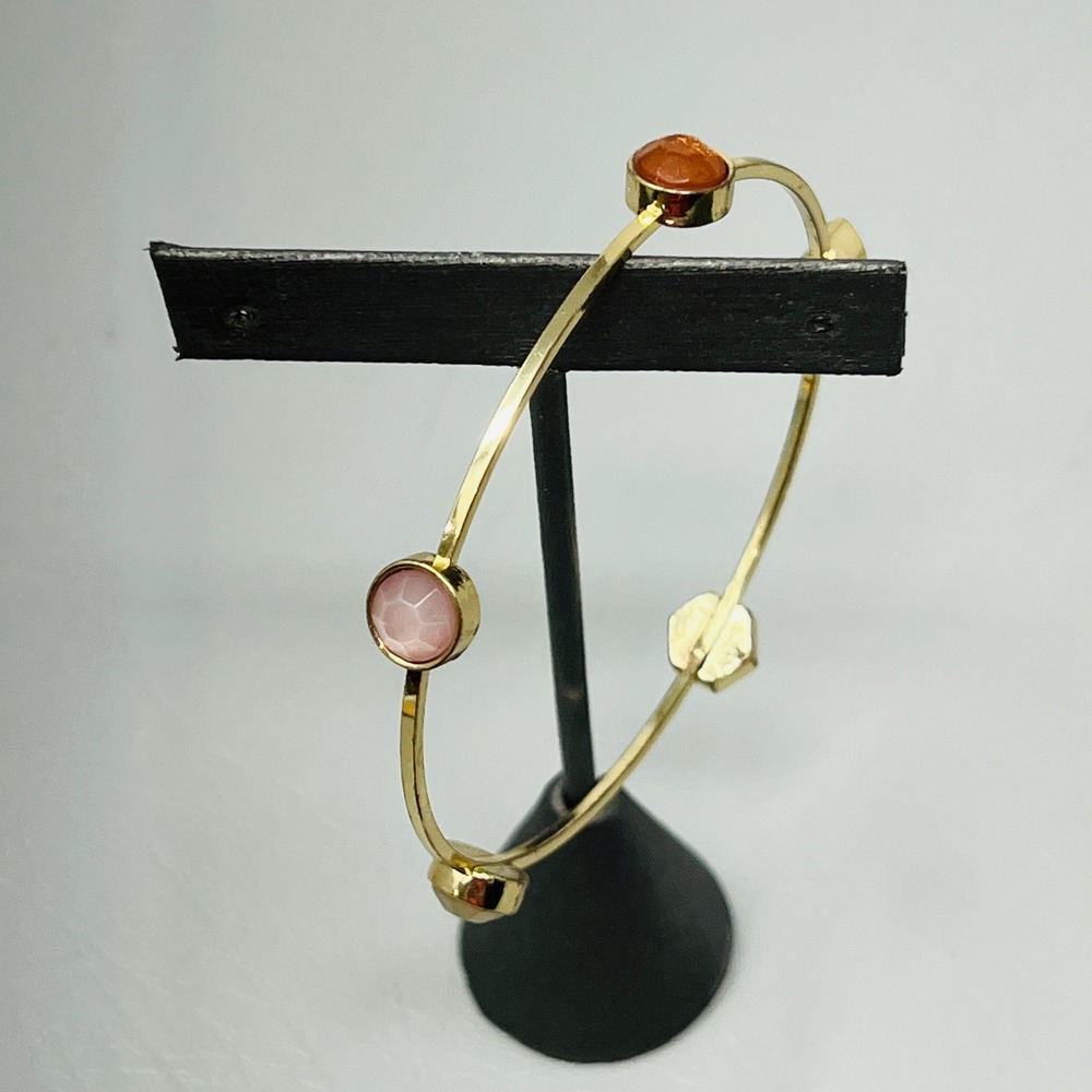Gold Tone Multi Color Beaded Bangle‎ Bracelet Thin Band Stackable Jewelry